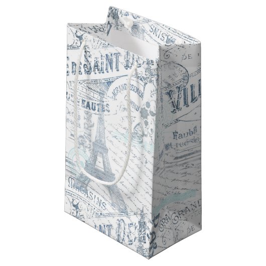 Petit Sac Cadeau Vintage Romance Collage bleu ID226 (Devant Angle)