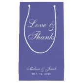 Petit Sac Cadeau Violet Love & Merci Simple Script Wedding Faveurs (Devant)