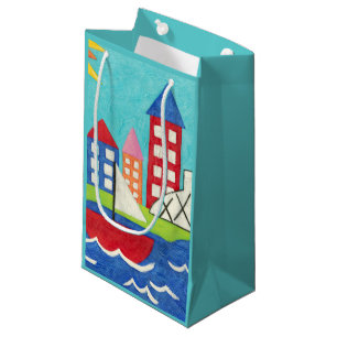 Petit Sac Cadeau Voilier et ballon à air chaud avec le paysage