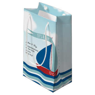 Petit Sac Cadeau Voilier sur l'eau c'est un garçon, nouveau bébé