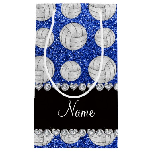 Petit Sac Cadeau Volley-ball bleu de parties scintillant de nom per (Devant)