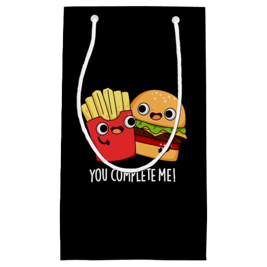 Petit Sac Cadeau Vous Me Complétez Funny Burger Fries Pun Dark BG (Devant)