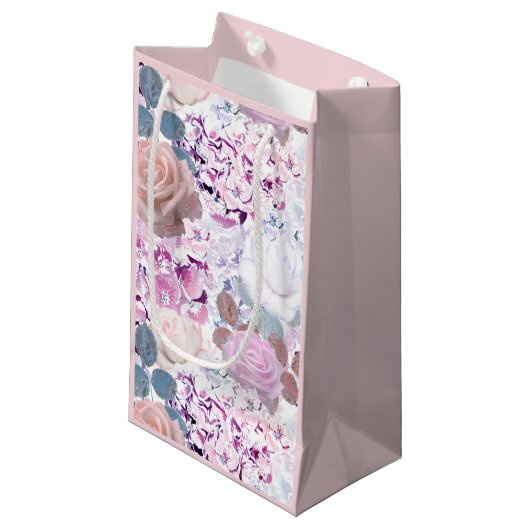 Petit Sac Cadeau Watercolor roses et hydrangeas. (Devant Angle)