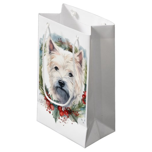 Petit Sac Cadeau West Highland White Terrier Wire de Noël (Devant Angle)
