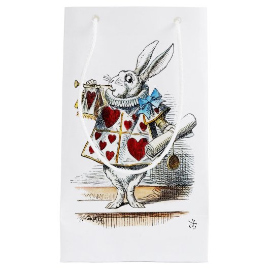 Petit Sac Cadeau White Rabbit Alice Wonderland Hearts (Devant)