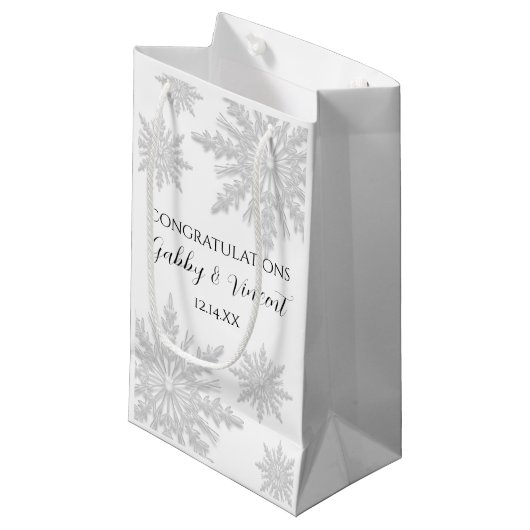 Petit Sac Cadeau White Winter Snowflakes Mariage Félicitations (Devant Angle)