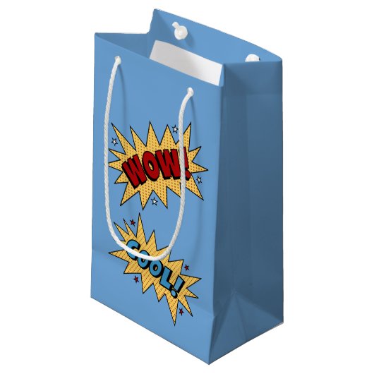PETIT SAC CADEAU WOW COMIC LIVRE STYLE FUN ENFANTS PARTY BLUE CADEA (Devant Angle)
