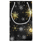 Petit Sac Cadeau Xmas Golden Snowflakes on Black Background (Dos)