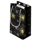 Petit Sac Cadeau Xmas Golden Snowflakes on Black Background (Dos Angle)