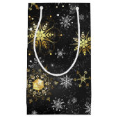 Petit Sac Cadeau Xmas Golden Snowflakes on Black Background (Devant)