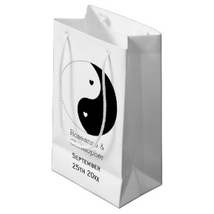 Petit Sac Cadeau Yin Yang Mariage Design Coeurs Noir Et Blanc