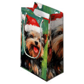 Petit Sac Cadeau Yorkshire Terrier peinture de Noël (Devant Angle)