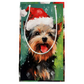 Petit Sac Cadeau Yorkshire Terrier peinture de Noël (Devant)