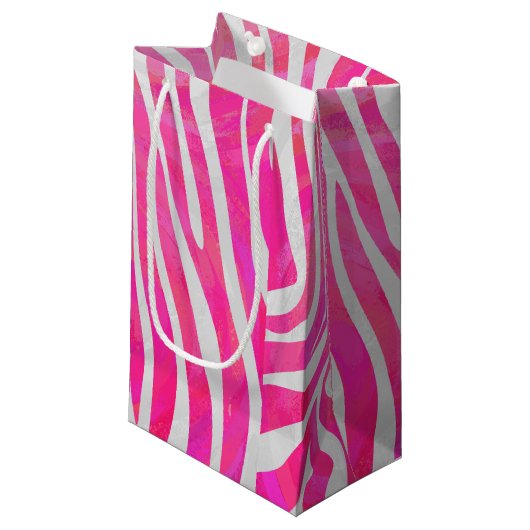 Petit Sac Cadeau Zebra Hot Pink et White Print (Devant Angle)