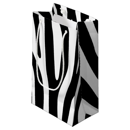 Petit Sac Cadeau Zebra rayures motif noir & blanc + vos idées (Devant Angle)