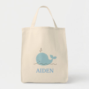 Petit sac fourre-tout à épicerie de baleine bleu