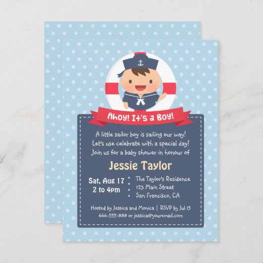 Petit Sailor Boy Nautique Baby Shower Invitations (Devant / Derrière)