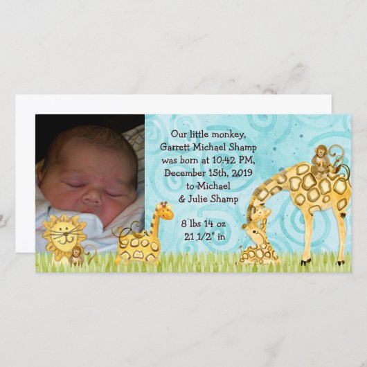 Petit singe Faire-part de naissance bébé (Devant / Derrière)