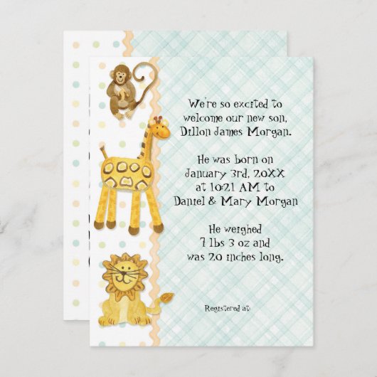 Petit Singe, Petit Bébé Faire-part de naissance 3 (Devant / Derrière)