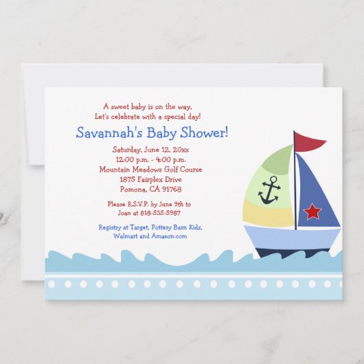 Petit Skipper Voilier 5x7 Baby shower Invitation (Devant)