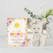 Petit soleil Invitation Anniversaire Pink Floral (Debout devant)