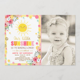 Petit soleil Invitation Anniversaire Pink Floral