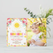 Petit soleil Invitation Anniversaire Pink Floral (Debout devant)