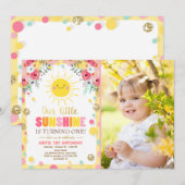 Petit soleil Invitation Anniversaire Pink Floral (Devant / Derrière)