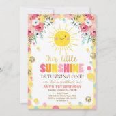 Petit soleil Invitation Anniversaire Pink Floral (Devant)