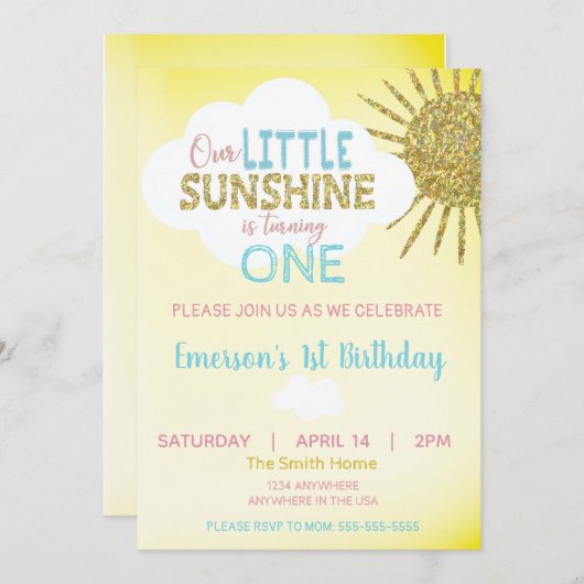 Petit soleil Invitation Anniversaire vous êtes mon (Devant / Derrière)