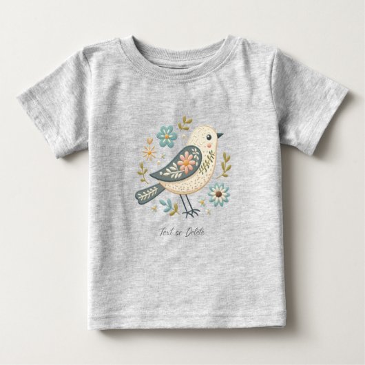 Petit T-Shirt Bébé Fleur Oiseau Vert (Devant)