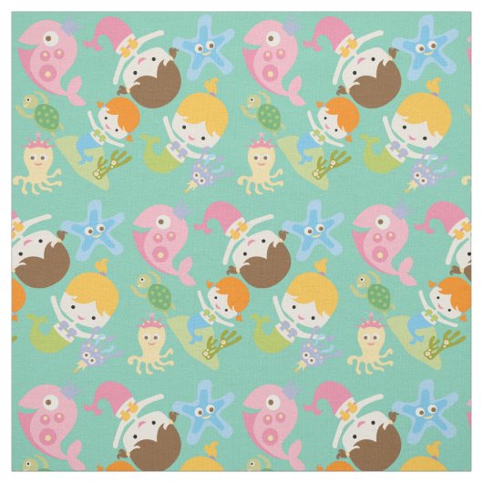 Petit tissu de sirènes et de créatures de mer (Échantillon)