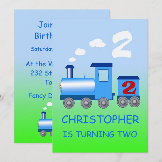 Petit train 2ème anniversaire invitation (Devant / Derrière)