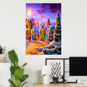 Petit village de pain d'épices | AI Art Poster (Bureau à domicile)