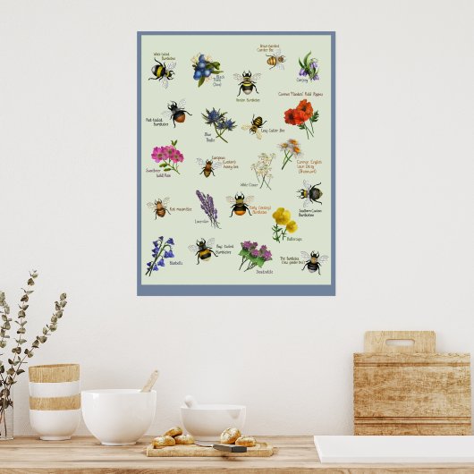 PetitArt | Britse bijen en wilde bloemen Poster (Keuken)