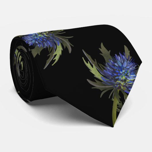 PetitArt | Chic Thistle | Blauw en zwart Stropdas (Opgerold)