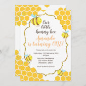 Petite abeille 1er anniversaire Invitation pour ga (Devant / Derrière)