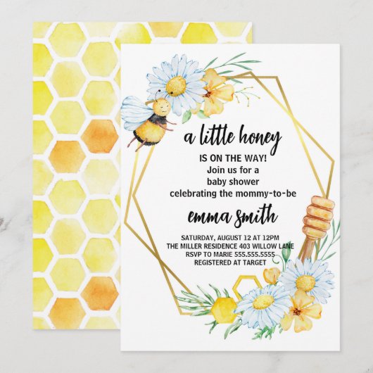 Petite abeille de miel Baby shower Invitation (Devant / Derrière)