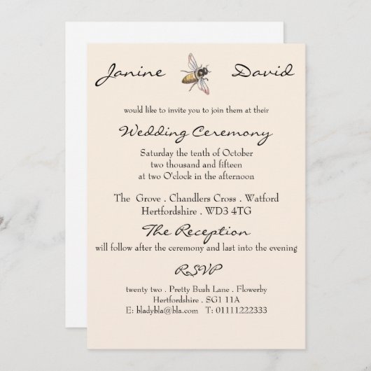 Petite abeille Faire-part de mariage rustique (Devant / Derrière)