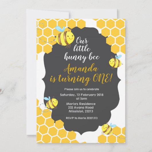 Petite abeille Invitation anniversaire pour garçon (Devant)