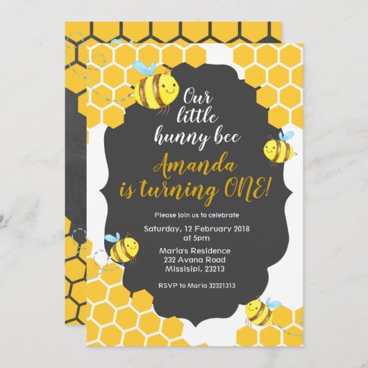 Petite abeille Invitation anniversaire pour garçon (Devant / Derrière)