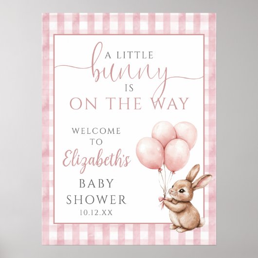 Petite Affiche de bienvenue de Baby shower rose Bu (Devant)