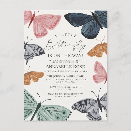 Petite Baby shower de papillon Boho Invitation (Devant)