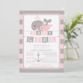Petite baleine Baby shower fille Invitation (Debout devant)