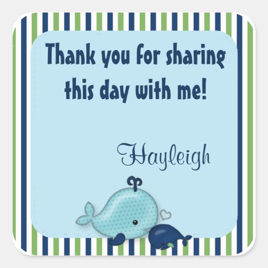 Petite baleine bébé maman baiser carré autocollant (Devant)