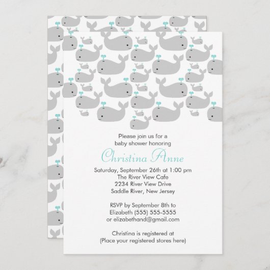 Petite baleine Bébée Invitations de douche pour bé (Devant / Derrière)