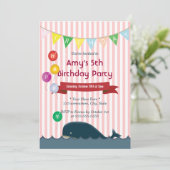 Petite baleine Pink Stripes Invitations d'annivers (Debout devant)