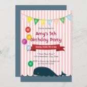 Petite baleine Pink Stripes Invitations d'annivers (Devant / Derrière)