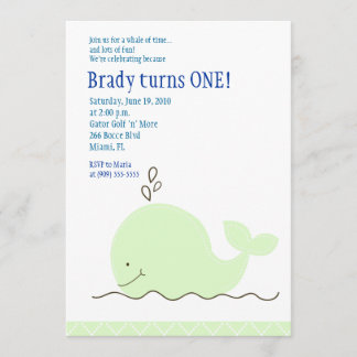Petite baleine verte 5x7 Invitation d'anniversaire
