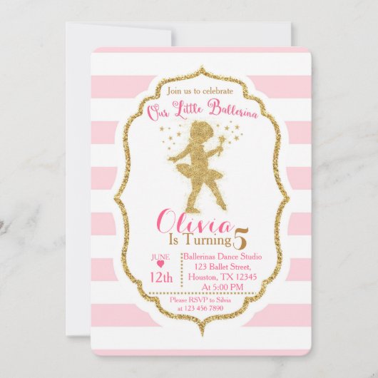 Petite Ballerina Pink & Gold Invitation (Devant)
